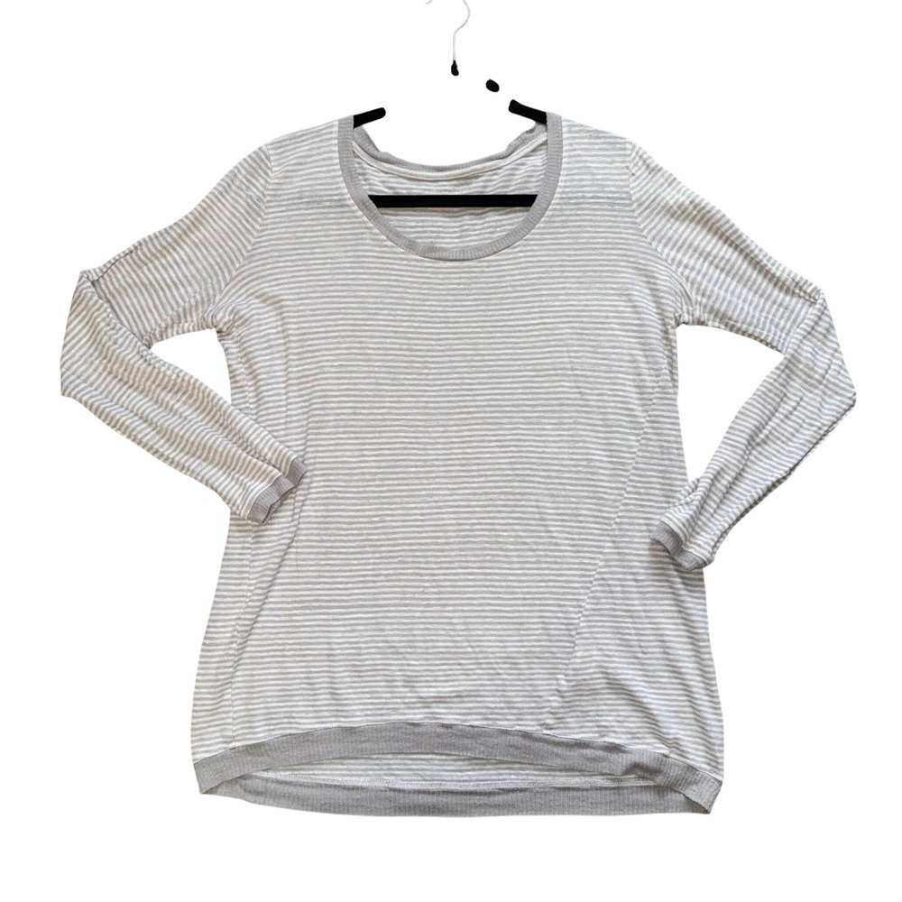 Eileen Fisher Striped Linen Top Women's XS Grey White Organic Long Sleeve